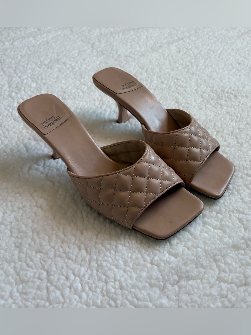 Jeffrey Campbell Quilted Nude Tan Slide Mules | Mr. Big Q